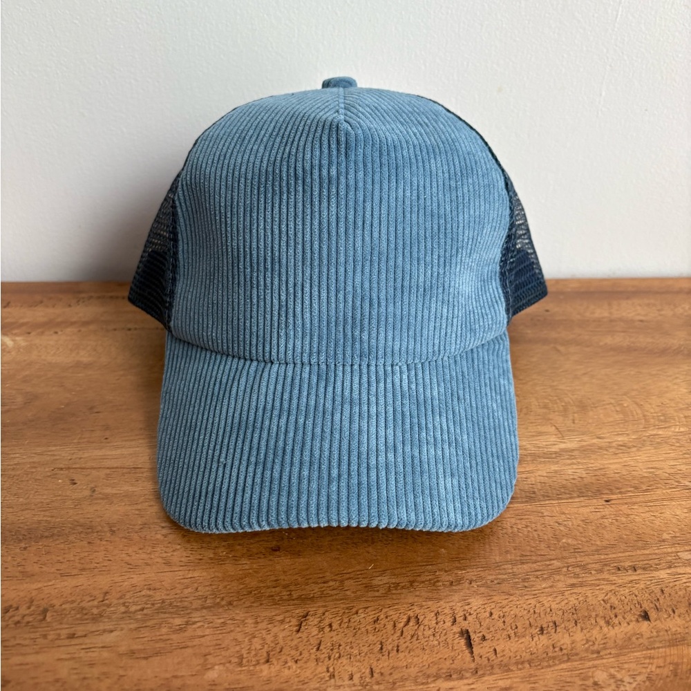 Free People Cohen Cord Trucker Hat Blue New with Tag
